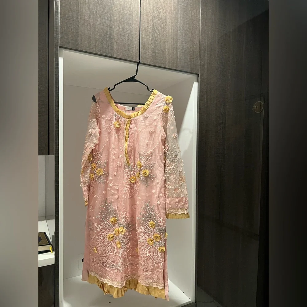 Pink and Yellow Embroidered Pakistani/Indian Dress Set - Picture 2 of 6